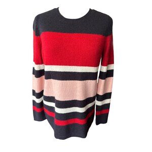 Croft & Barrow Womens Striped Long Sleeve Sweater S Red Black Pink Fuzzy Soft